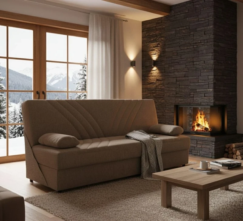 Dmora - Sofa bed Ramon, 3-seater container sofa bed with 2 cushions included, Living room sofa in padded fabric with click-clack opening, 181x81h88 cm, Beige