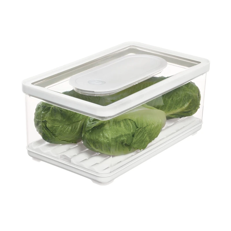 iDesign iD Fresh BPA-Free Recycled Plastic Produce Kitchen Storage Bin, Fridge Organiser, Suitable for Fruit and Veg Storage, Large, Clear/White/Green 31.75/19.05/14.22 cm - Image 1