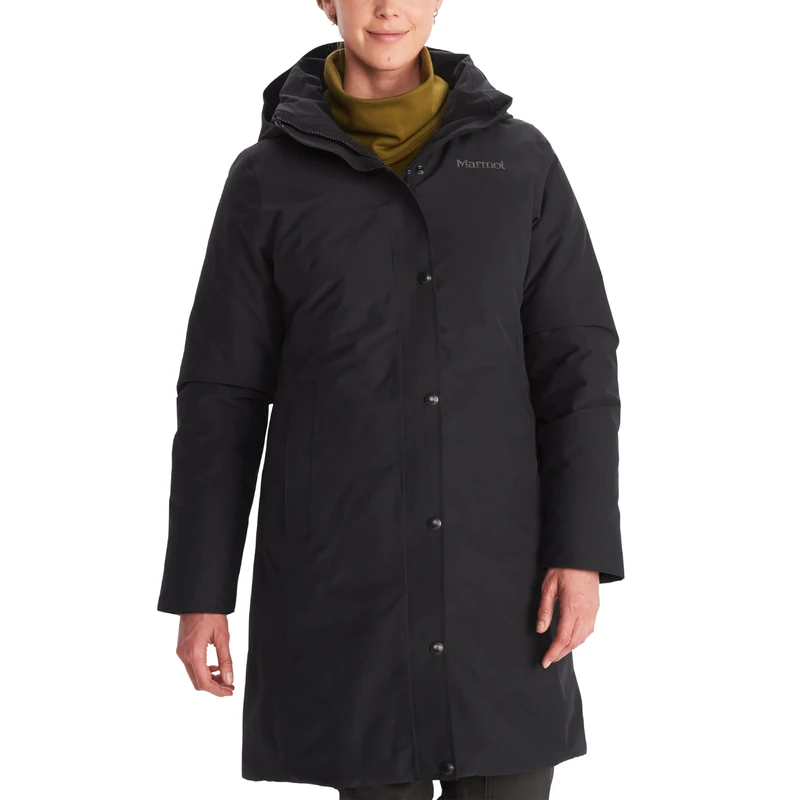 Marmot Women Wm's Chelsea Coat, Waterproof, Insulated Hooded Winter Coat, Warm and Windproof Down Parka, Lightweight Packable Outdoor Jacket, Black, L