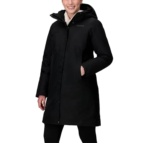 Marmot Women Wm's Chelsea Coat, Waterproof, Insulated Hooded Winter Coat, Warm and Windproof Down Parka, Lightweight Packable Outdoor Jacket, Black, S