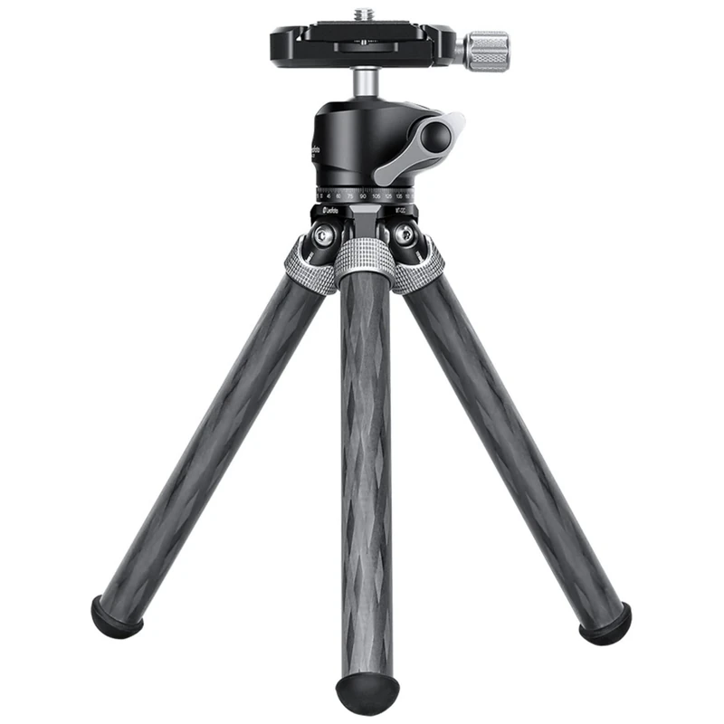 Leofoto MT-02C+LH-22 Tabletop Tripod, Mini Travel, Carbon Fiber, 2 Leg Section, 1/4" Tripod Mounting Stud Ball Head Kit (Black)