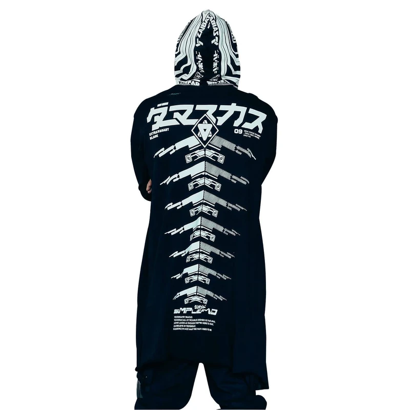 Niepce Inc Streetwear Cyberpunk Techwear Graphic Long Zip Up Hoodie Men, Black, XXL