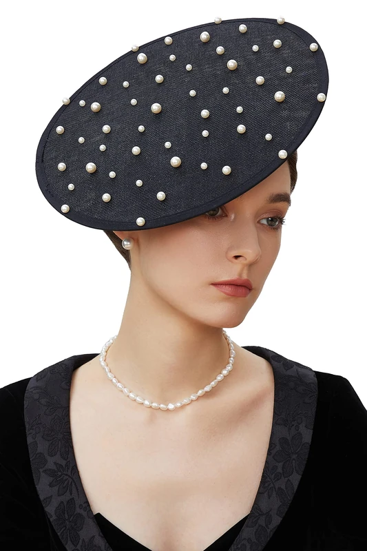 BABEYOND Coucoland Fascinator Hat Cocktail Tea Party Fascinator Headband Vintage Kentucky Derby Fascinators for Wedding, Black-Pearl, One Size