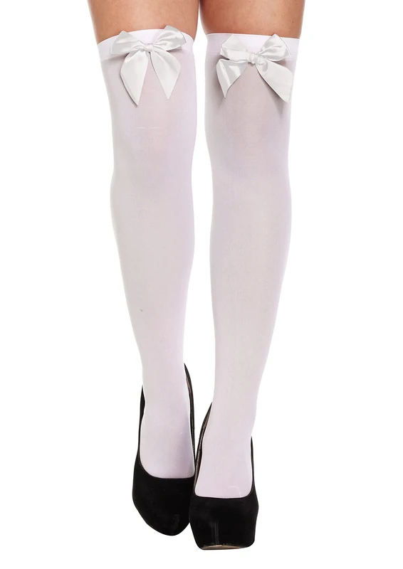HENBRANDT Women's White Hold-Up Stockings with White Bows