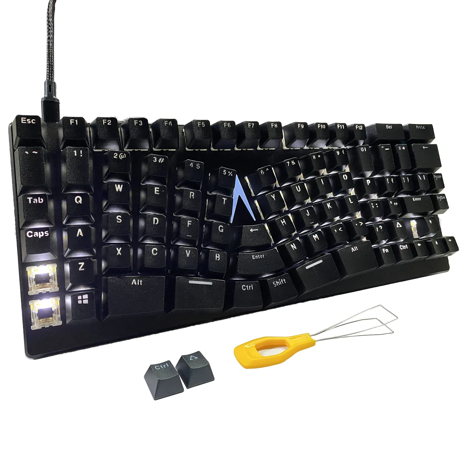 Maketheone Ergonomic Mechanical Gaming Keyboard, X-Bows Butterfly Layout Mech Keebs, USB-C Wired 80% Ergo KB with 86 Keys White Backlit for Desktop Computer PC (Lite, Gateron Black Switches)