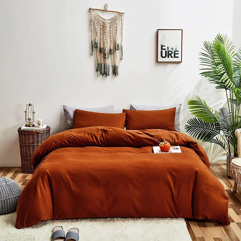 KAREVER Rust Comforter Sets Full Size Burnt Orange Bedding Set Reddish Caramel Color Terracotta Bed Set 3 Pieces Women Lightweight Solid Burnt Orange Color Blanket Rust Quilts Set Breathable Comforter