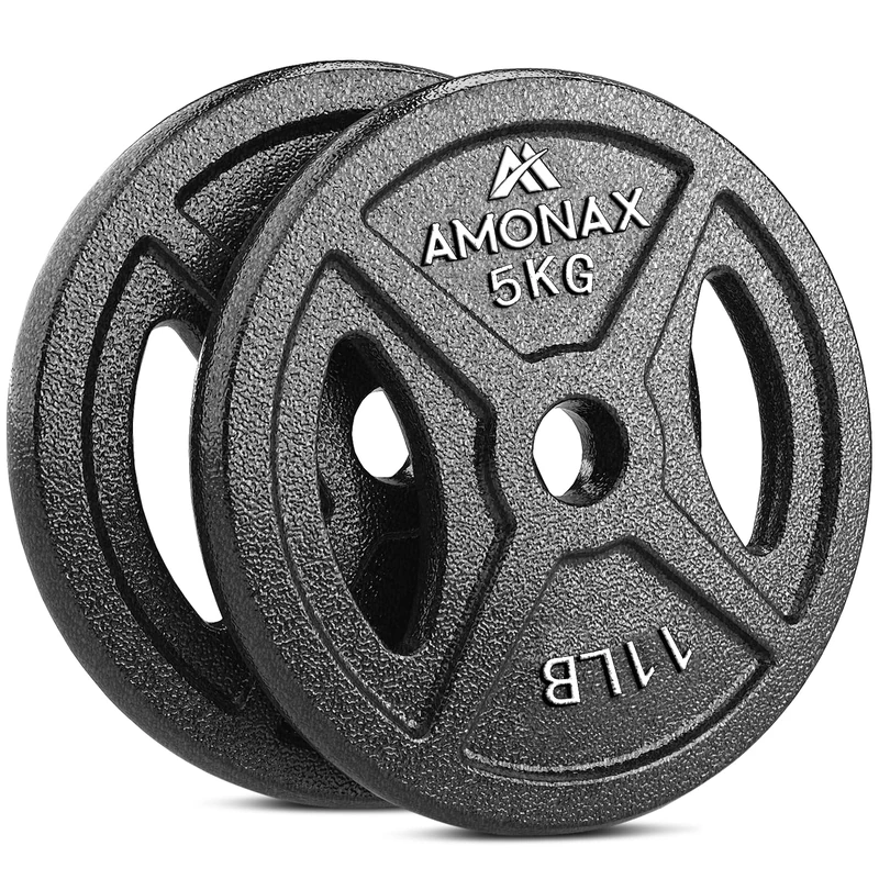 Amonax Cast Iron Weight Plates Set, 2.5kg, 5kg, 10kg Dumbbell Plates for 1" Weight Bars, Metal Barbell Plates for Weight Lifting Hip Thrust, Steel Weight Plates for Home Gym - Image 1