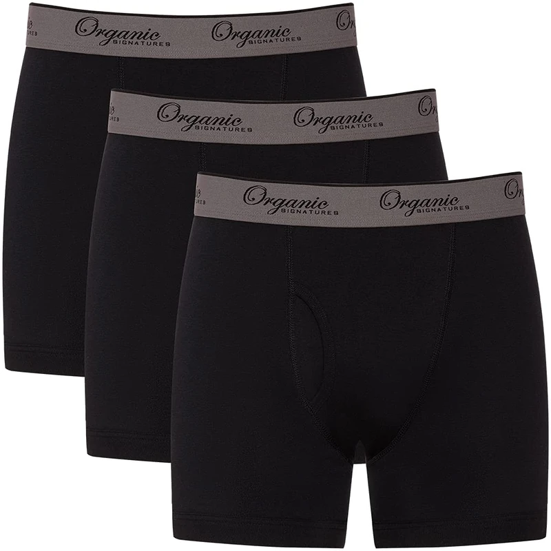 Organic Signatures 3-pack Soft Comfortable Mens 100% Organic Cotton Boxer Briefs, Black, Medium