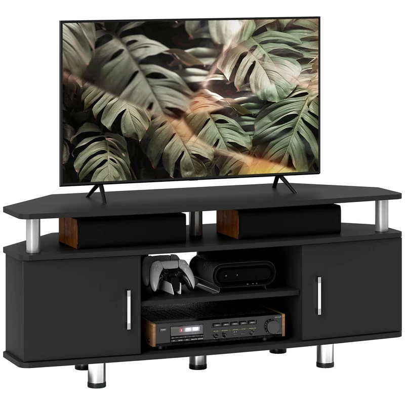 HOMCOM TV Unit Cabinet for TVs up to 55 Inches with Storage Shelves and Cupboard, Entertainment Centre for Living Room, Black - Image 1