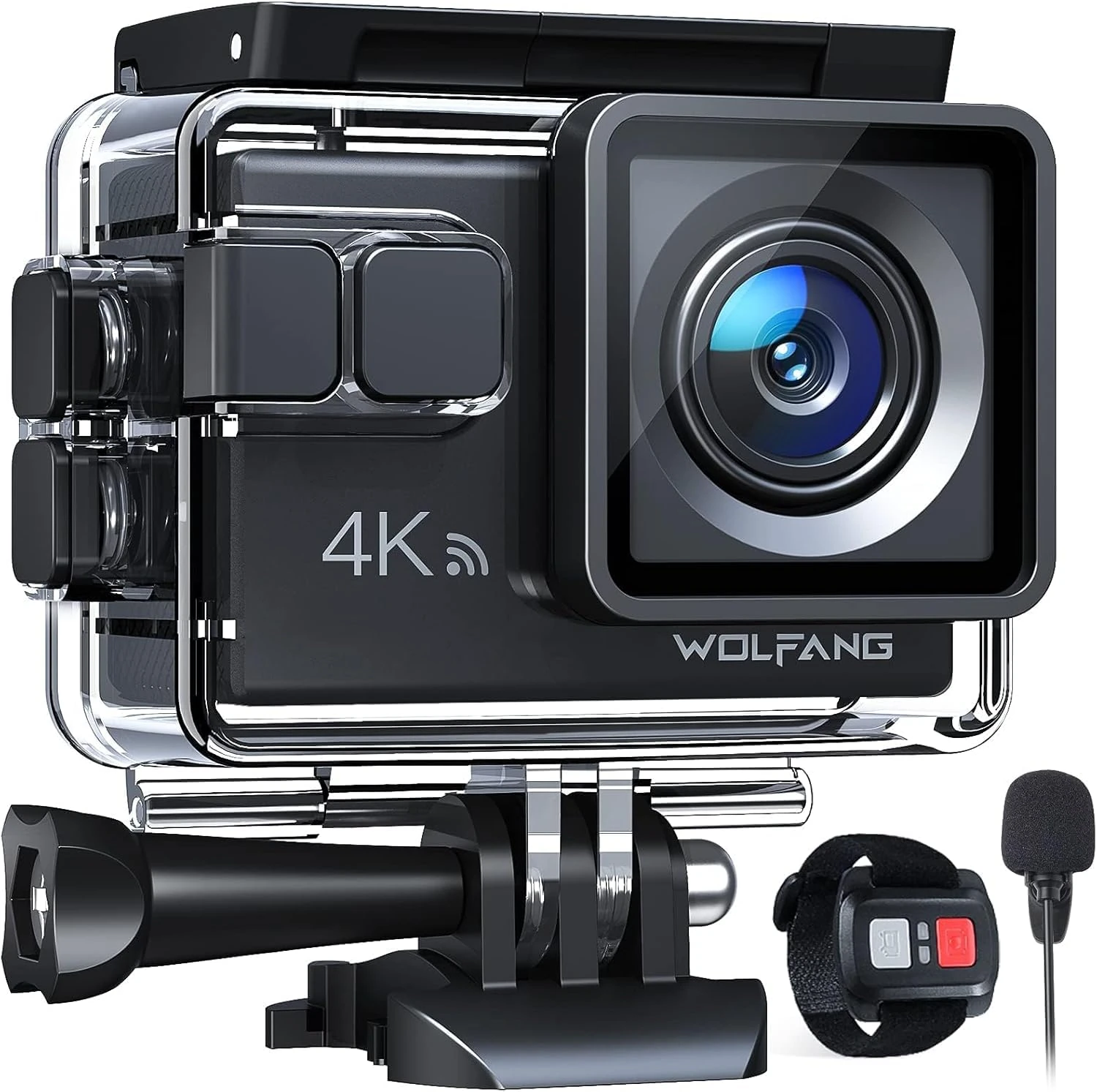 WOLFANG Action Camera 4K 20MP GA100, Waterproof 40M Underwater Camera for Snorkeling, EIS Stabilization WiFi 170° Wide Angle Helmet Camera for Vlogging with External Microphone, Remote Control