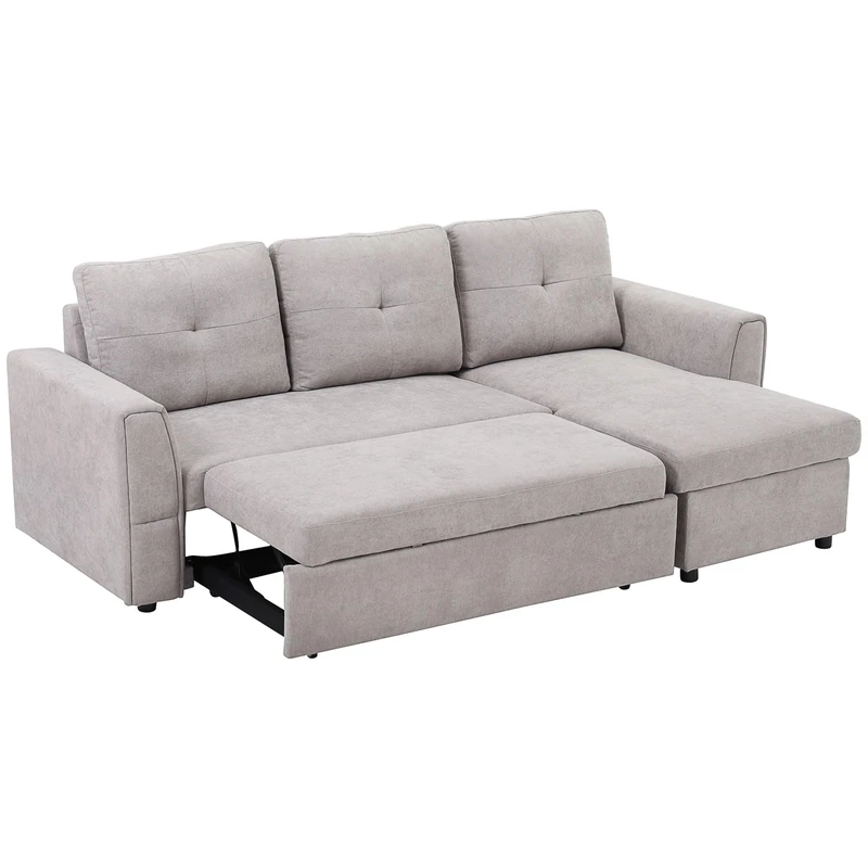 HOMCOM 3 Seater Sofa Bed, L Shaped Pull Out Sofa Bed with Storage, Convertible Click Clack Settee Sectional Sleeper Futon for Living Room, Office, Grey