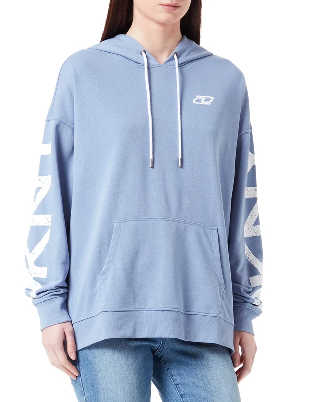 DKNY SPORT Women's Crackle Logo Pullover Hoodie Shirt, Country Blue, Extra Small