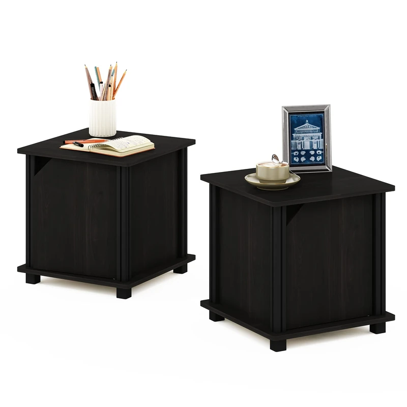 Furinno Simplistic End Table with Storage Set of 2, Espresso/Black