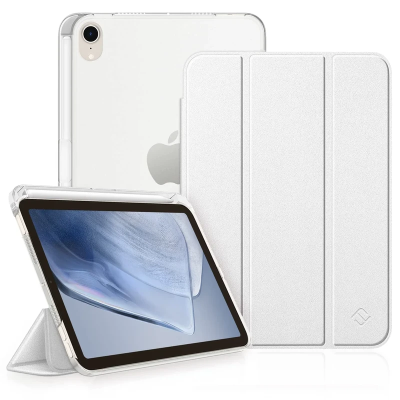 FINTIE Case for iPad Mini A17 Pro (2024) 8.3 Inch, iPad Mini 7th / Mini 6th Generation (2024/2021) - Ultra Slim Frosted Back Cover w/Pencil Holder, Auto Wake/Sleep, Silver