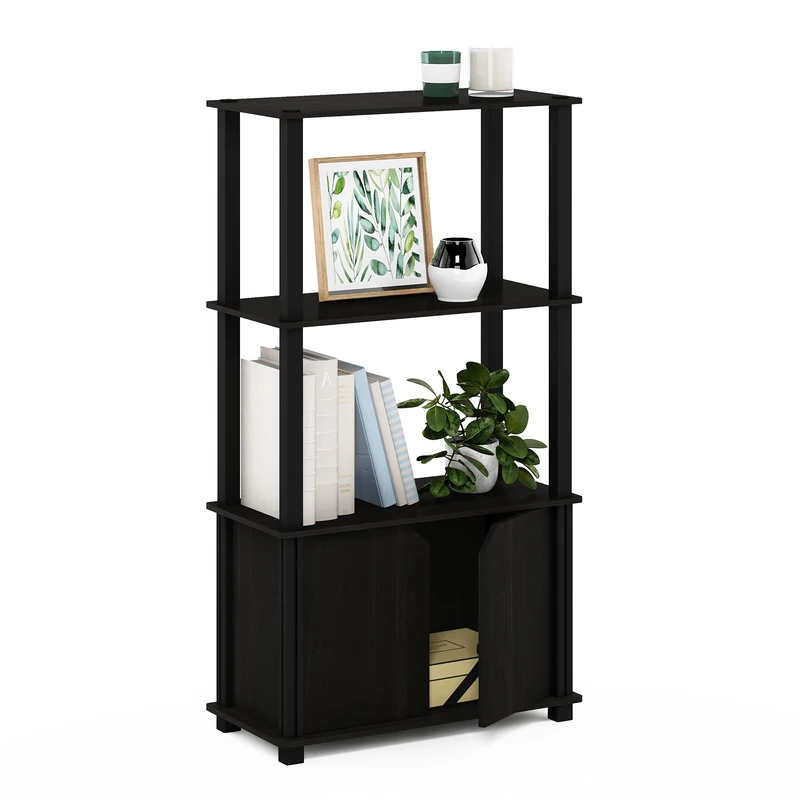 Furinno Brahms 4-Tier Multipurpose Display Shelf with Door, Espresso/Black