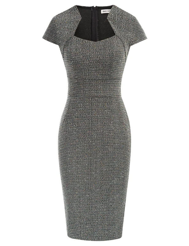 GRACE KARIN Women's 50s Vintage Pencil Dress Cap Sleeve Wiggle Dress CL7597, Tweed-Grey, XX-Large