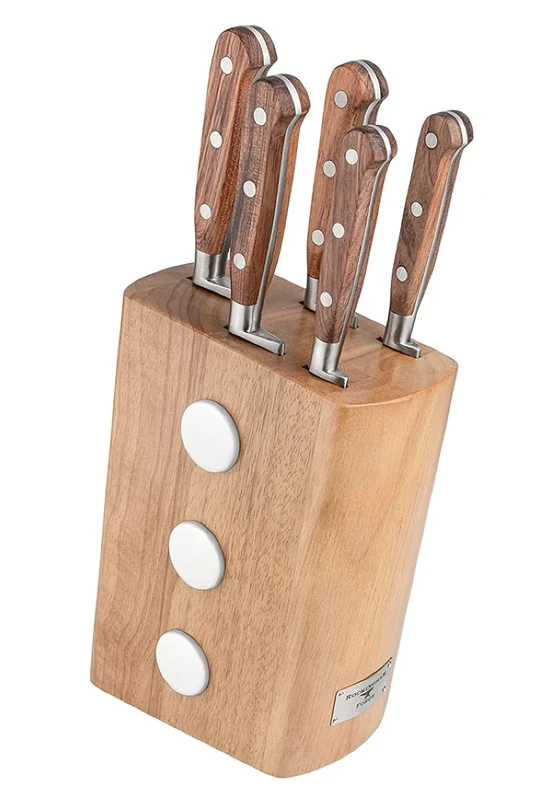 Rockingham Forge 6-Piece Knife Block Set - 5 Kitchen Knives & Block, Fully Forged, Rosewood Handles,RF-8008/6B