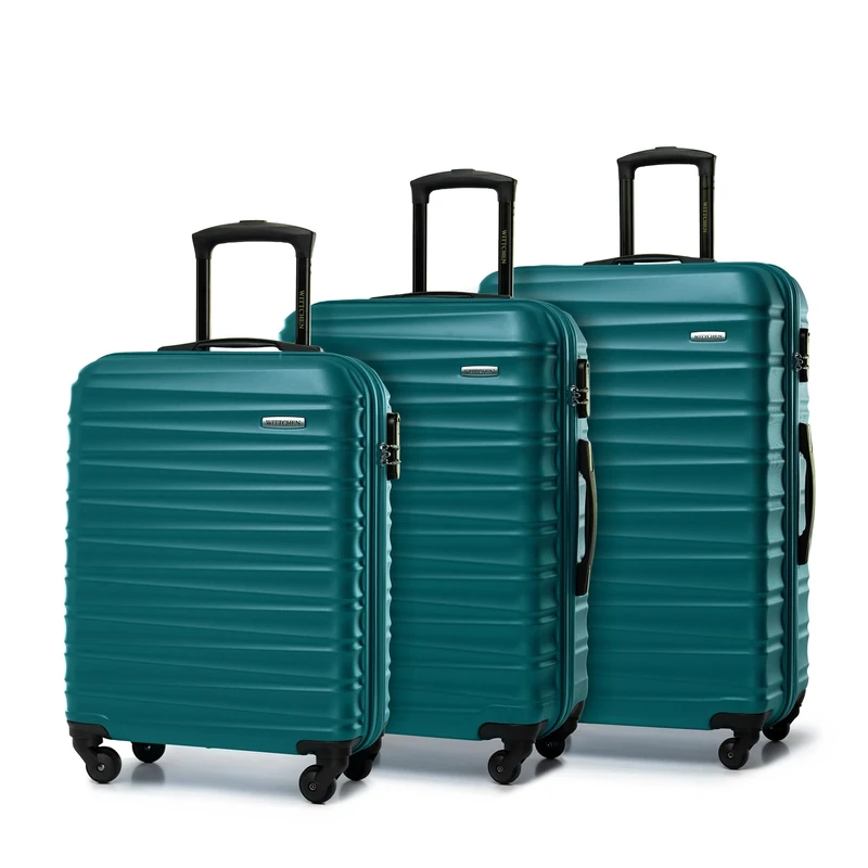 WITTCHEN Travel Suitcase Carry-On Cabin Luggage Hardshell Made of ABS with 4 Spinner Wheels Combination Lock Telescopic Handle Groove Line Set of 3 suitcases Green