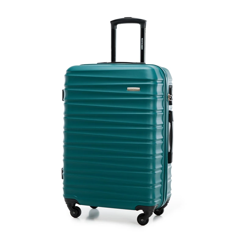 WITTCHEN Travel Suitcase Carry-On Cabin Luggage Hardshell Made of ABS with 4 Spinner Wheels Combination Lock Telescopic Handle Groove Line Size Medium Suitcase Green