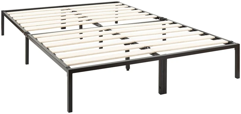 GFW Kore Black Metal Platform Bed Frame With Wooden Slat Support, Floor Bed Frame Metal Mattress Foundation With Underbed Storage For Bedroom, Black, H25.3 x W135 x D190cm