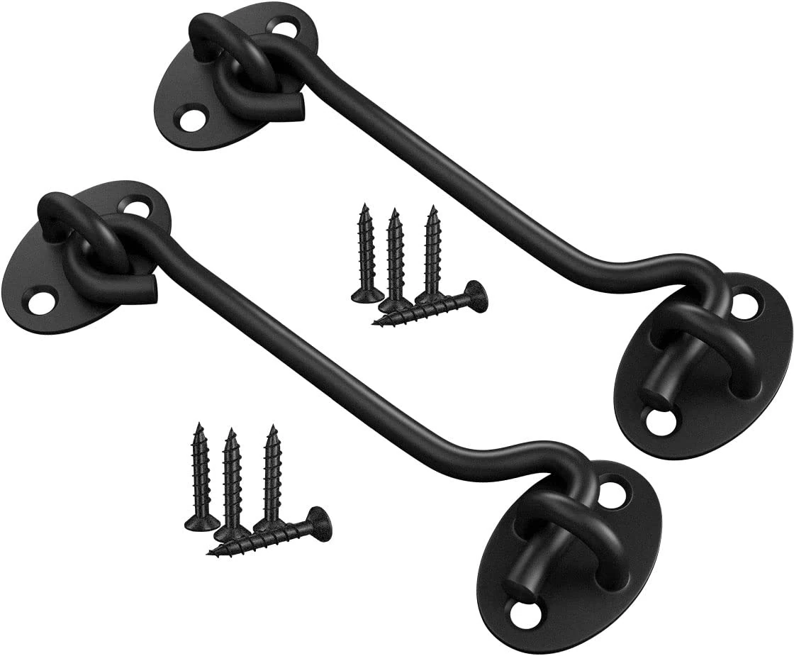 TOPYWMSP Hook and Eye Latch,8 Inch Cabin Hook Stainless Steel Door Lock Hook 2-Pack 200mm Black Door Latch for Internal Door Hooks to Keep Door Open,Door Catch for Outdoor Garden Gate Latch Use