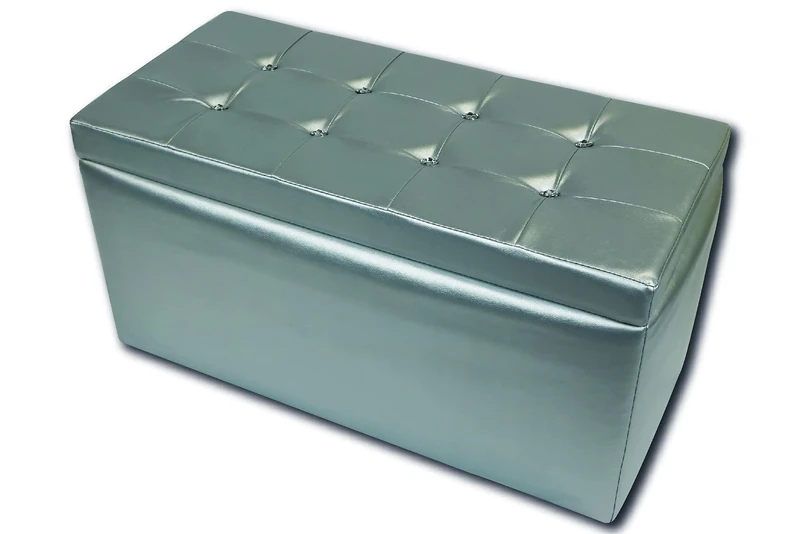 Talamo Italia - Storage pouf in imitation leather, silver color, Measurements 90 x 45 x 45 cm