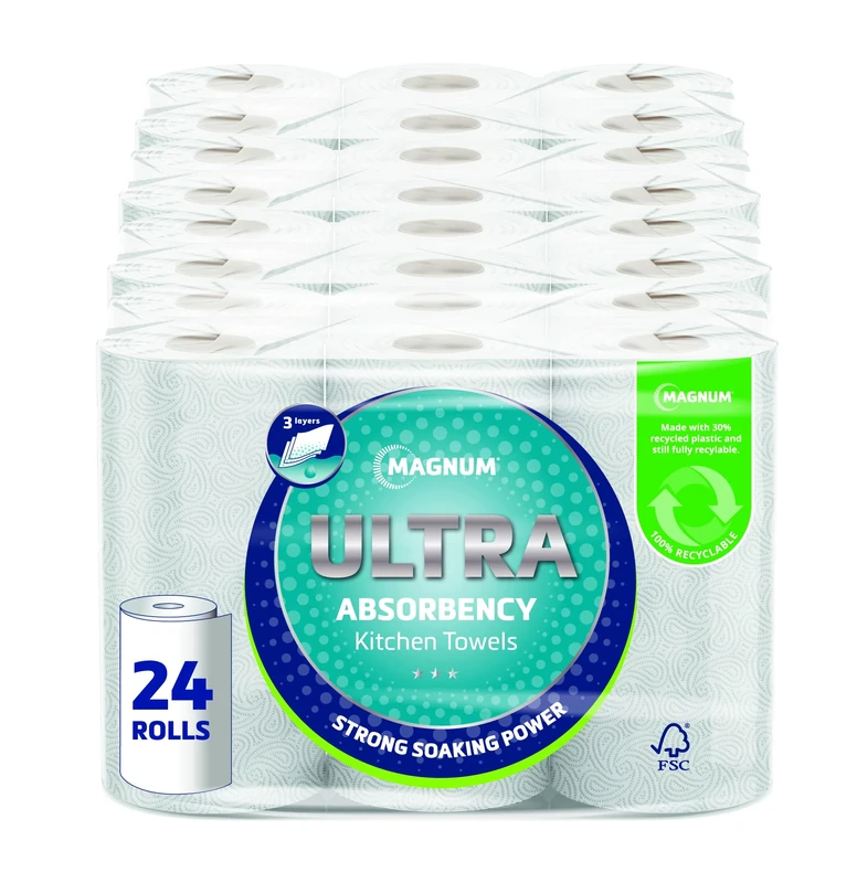 Magnum Ultra Absorbency Kitchen Roll - Strong & Durable, Bulk Buy (Pack of 4 x 6 Rolls, totaling 24 Rolls)