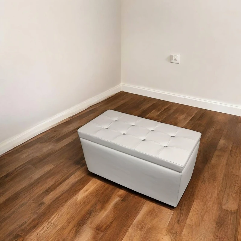 Talamo Italia - Storage pouf in imitation leather, white color, Measurements 90 x 45 x 45 cm