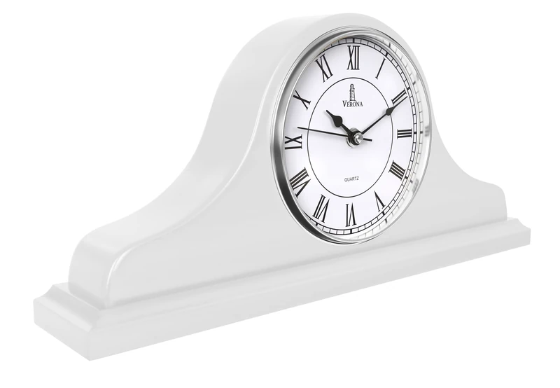 Mantel Clock, White Wooden Mantle Clock for Living Room Décor - Silent, Decorative, Solid Wood, Battery Operated Mantle Clock for Fireplace Mantel, Office, Desk, Shelf & Home Décor Gift, 15x7.5 Inch