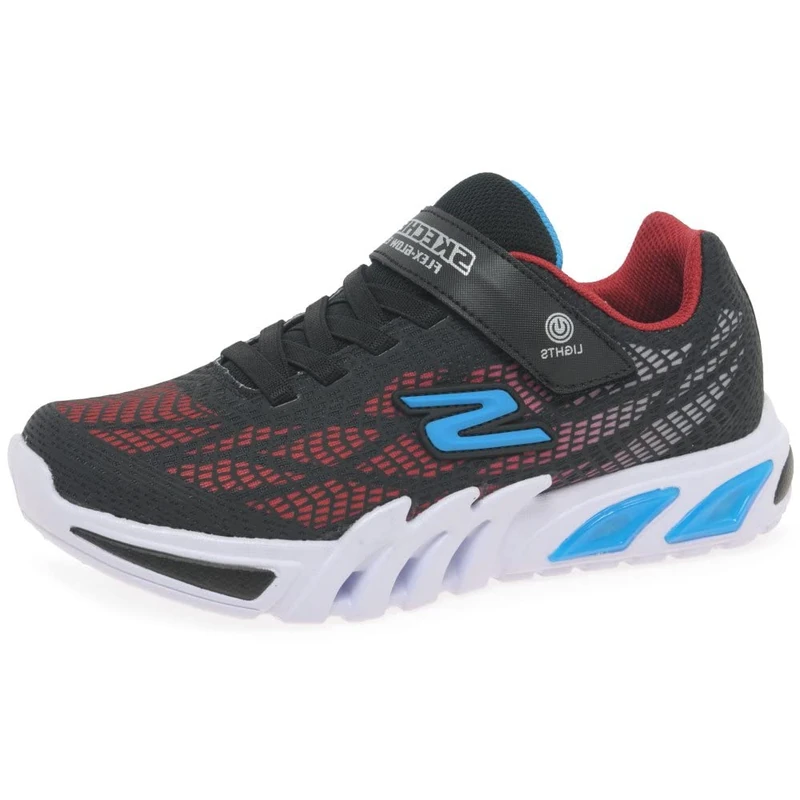 Skechers Boy's Flex Glow Elite Vorlo Sneakers, Black Synthetic/Red & Blue Trim, 3 UK Child
