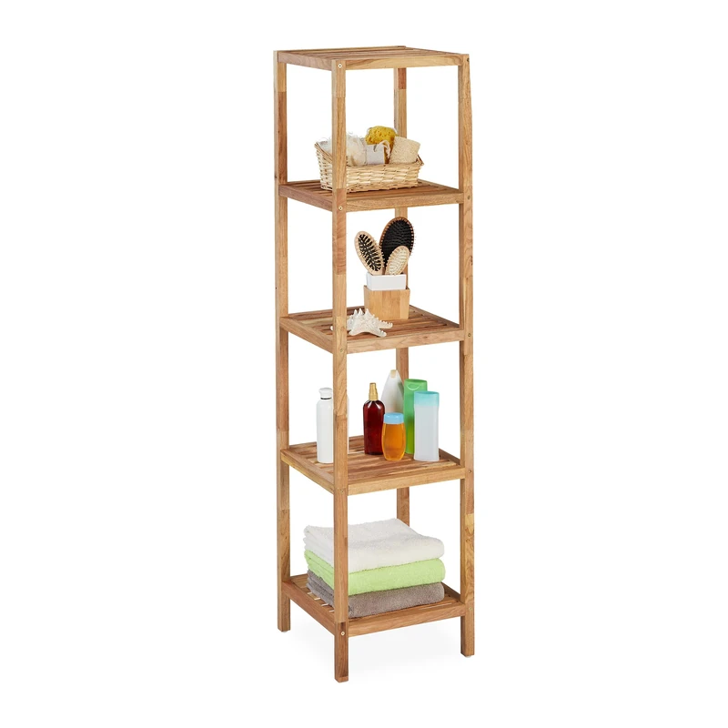 Relaxdays Shelf, 5 Shelves, H x W x D: 145 x 36 x 36 cm, Bathroom, Kitchen, Walnut, Natural, Wood