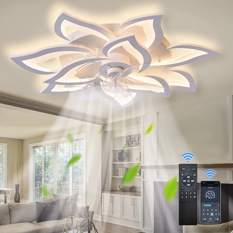 SUROTET ZASTION Ceiling Fan with Light,Modern Indoor Flush Mount Ceiling Fan with Dimmable LED Light and Remote Control 3 Color Temperatures 6 Gear Wind Speed for Kids Room Bedroom 100W 32in7in