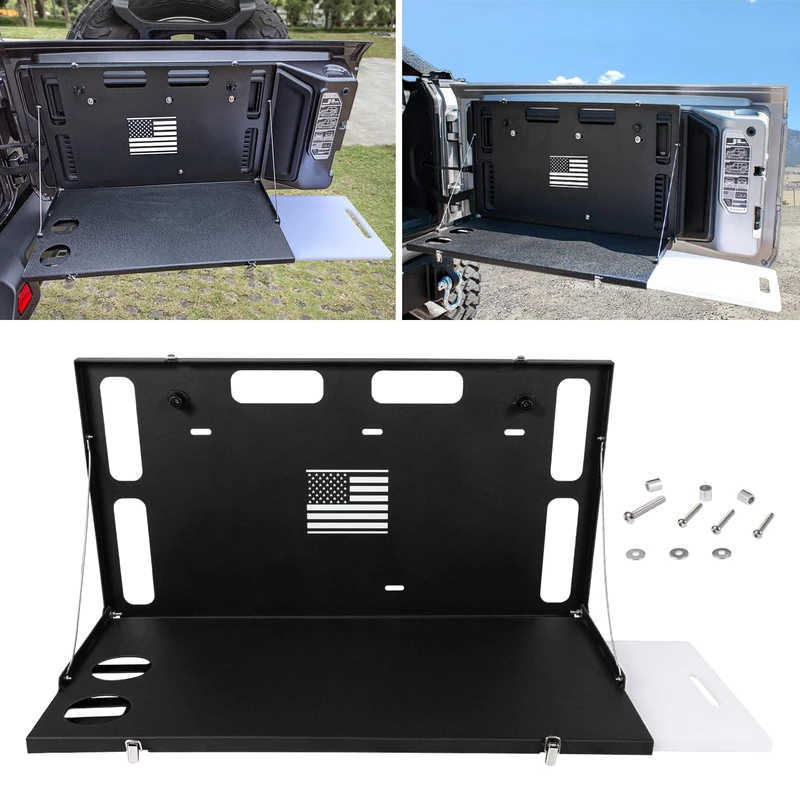 LAIKOU Tailgate Table Fit for Jeep Wrangler JL JLU 2018 2019 2020 2021 2022 2/4 Door Rear Door Foldable Cargo Shelf Storage Luggage Carrier with Cup Holder Cutting Board Tray Extension