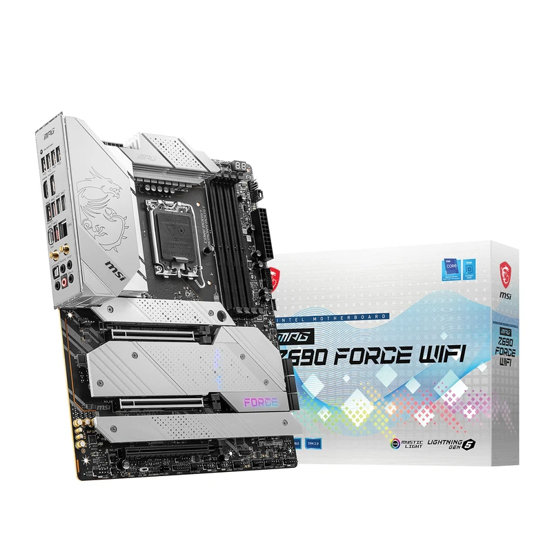 MSI MPG Z690 FORCE WIFI Motherboard ATX - Supports Intel 12th Gen Core Processors, LGA 1700 - Mystic Light, 75A VRM, Memory Boost (DDR5-6666MHz/OC), 2 x PCIe 5.0 x16, 5 x M.2 Gen4/3 x4, Wi-Fi 6E