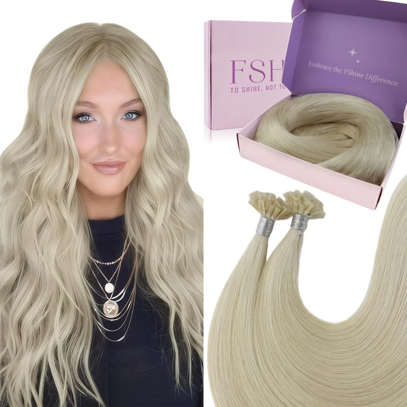 Fshine U Tip Extensions,Blonde Keratin Hair Extensions Real Human Hair,Silky Straight Nail Extensions,50 g 50 s 16 Inch,Handcrafted for Salon Quality Results,Perfect for Daily Wear