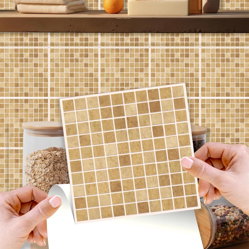 WALPLUS 120 Pcs 15cm(6") Tile Stickers Peel and Stick Backsplash Self-Adhesive Removeable Stick on Wall Vinyl Home Decoration DIY for Living Kitchen Bedroom Splashbacks - Boticcino Marble Mosaic