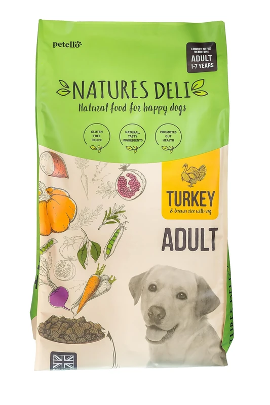 Natures Deli Dry Dog Food for Adult Dogs, Natural Complete Hypoallergenic Food for Dogs, Suitable for All Breeds, Turkey and Rice - 12 kg