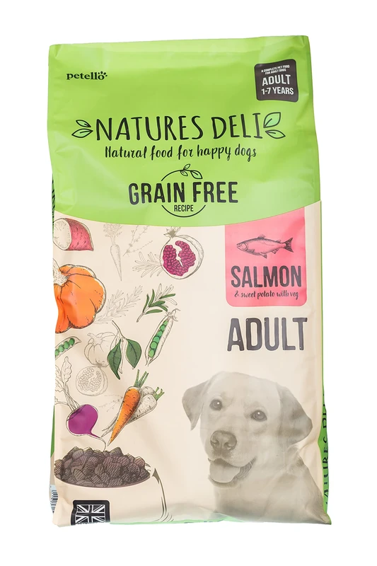 Natures Deli Dry Dog Food for Adult Dogs, Salmon and Sweet Potato, Grain Free Natural Complete Hypoallergenic Food for Dogs, Suitable for All Breeds, 12 kg (Pack of 1)