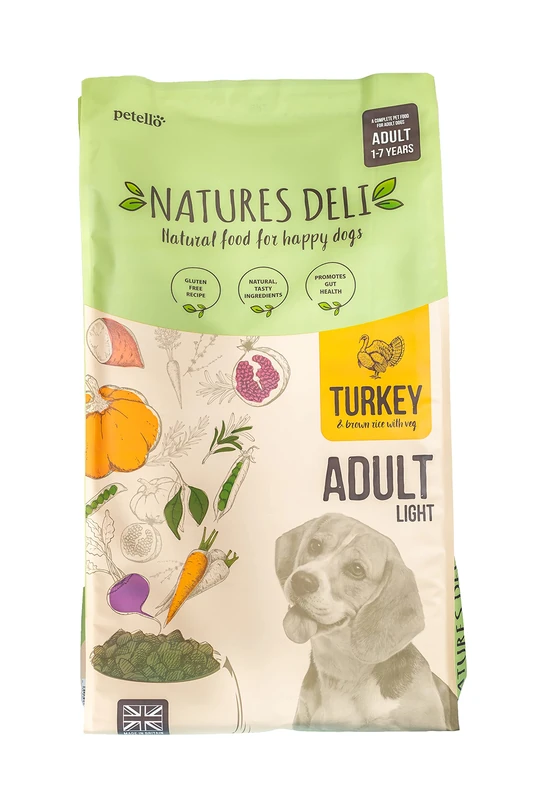 Natures Deli Light Dry Dog Food for Adult Dogs, Natural Complete Hypoallergenic Low Fat Food for Dogs, Suitable for All Breeds, Turkey and Rice - 12 kg