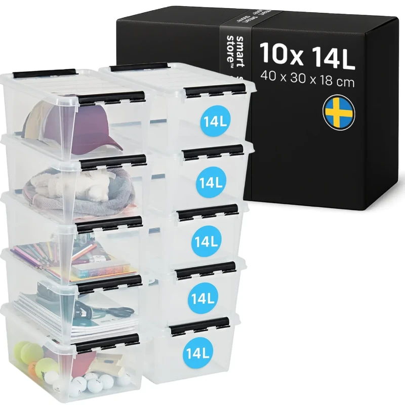 SmartStore - 10x Plastic Storage Box with Lid Classic 14L (40x30x18cm) |Plastic Storage Drawers with Lid|Food-Safe Material|Kitchen & Organisation|Durable Container for Home & Office|10-Year Warranty