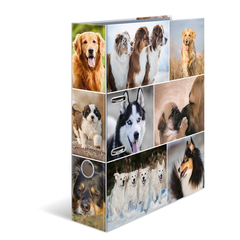HERMA Folder A4 Dog Set, 10 Pieces, 7 cm Wide, Children's Ring Binder with Animal Motif, Colourful Lever Arch File with Inner Print for Boys and Girls