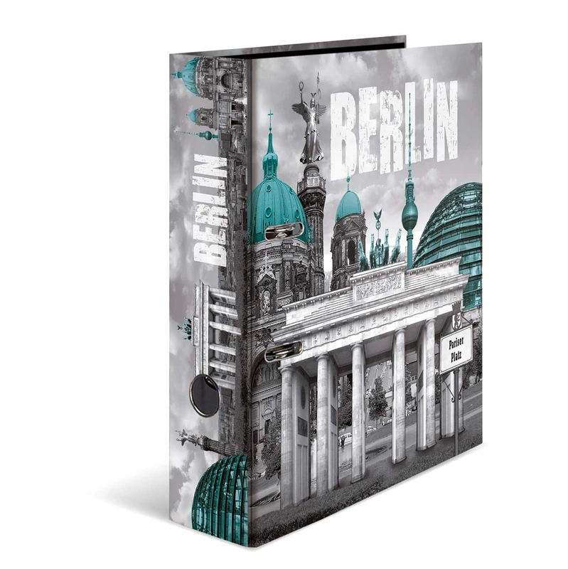 HERMA Folder A4 Berlin Germany Set, 10 Pieces, 7 cm Wide, Children's Ring Binder with Cities Motif, Colourful Lever Arch File with Inner Print for Boys and Girls - Image 1