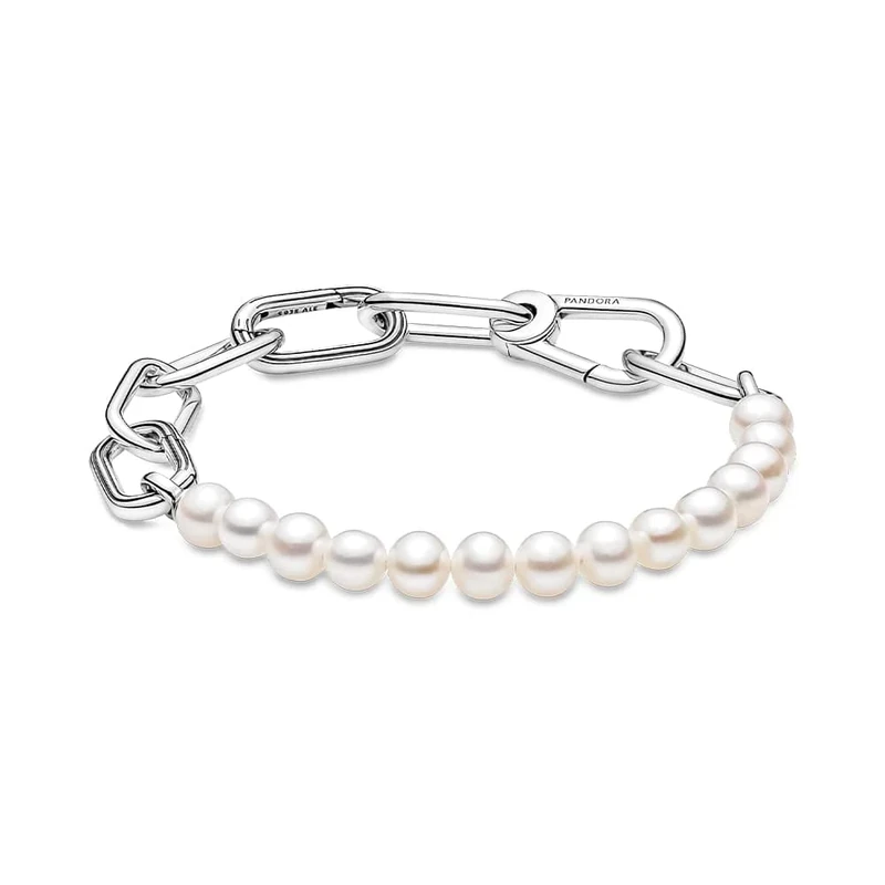 PANDORA ME Sterling Silver Link Chain Bracelet With Freshwater Cultured Pearl For Medallion Charms, Size 15, No Box