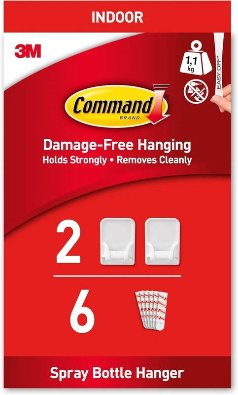 Command Spray Bottle Hanger, 2 Hooks, 6 Strips - Ideal for Storing Household Cleaning Spray Bottles - Damage Free Hanging