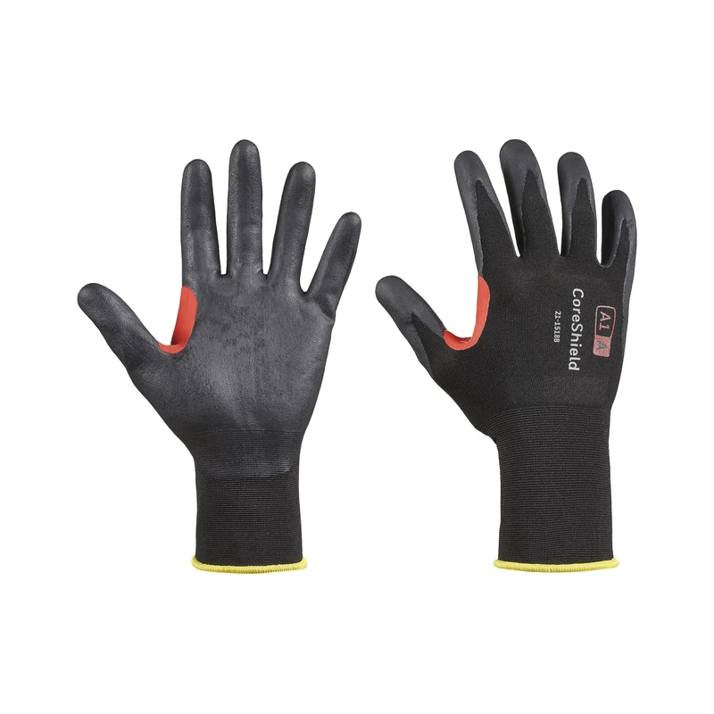 Honeywell 10 Pairs CoreShield™ Cut Resistant Work Gloves, Black/Red, Cut Level A, Nitrile Microfoam Coating, Washable, Touchscreen Capacitive, Size 6/XS, 21-1518B/6XS - Image 1