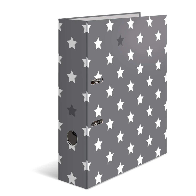 HERMA Folder A4 Stars Grey White Set, 10 Pieces, 7 cm Wide, Children's Ring Binder with Star Motif, Colourful Lever Arch File with Inner Print for Boys and Girls