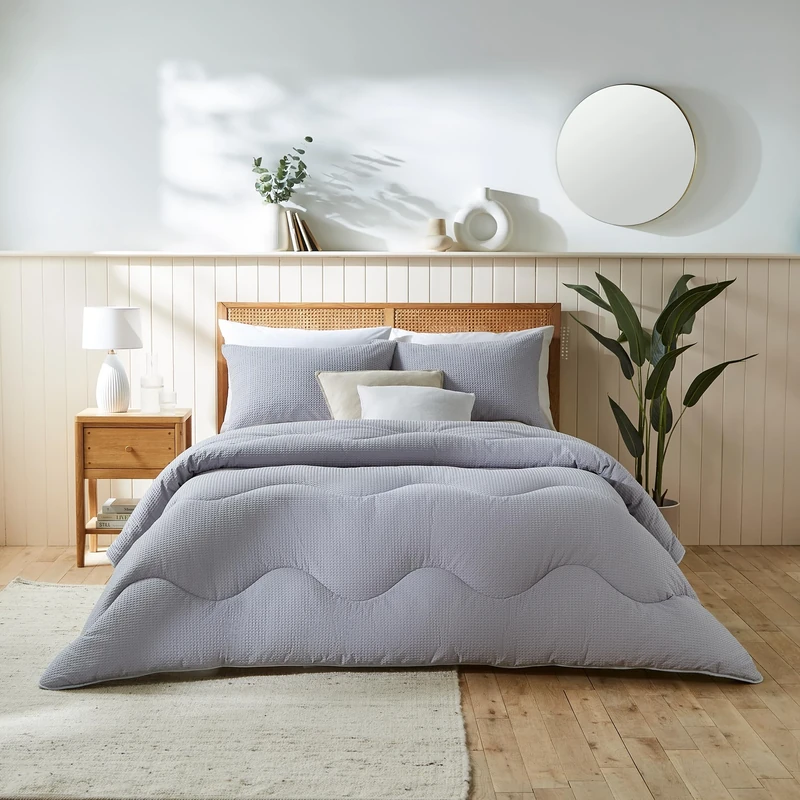 night owl - Coverless Duvet - 4.5 Tog - Double - Pure Cotton Collection - Natural Cotton Waffle - Luxury Bedding - Machine Washable - Grey