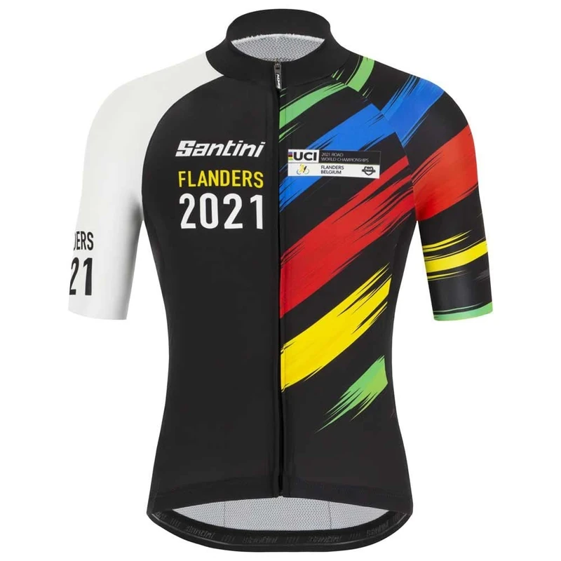 Santini Men's Tono S/S Jersey Slash Flanders 2021 Jersey, Black/White (Multicoloured), XXS - Image 1