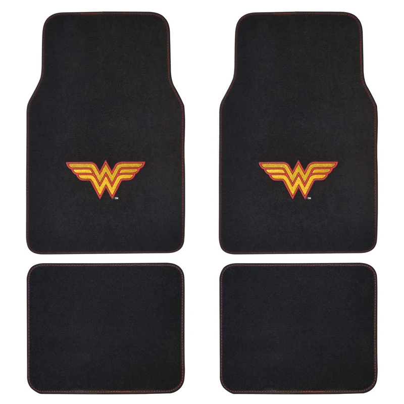 Warner Brothers DC Comics Classic Wonder Woman Licensed Auto Carpet Floor Mats, Universal Fit 4PC Set Front & Rear for Car Truck Van SUV