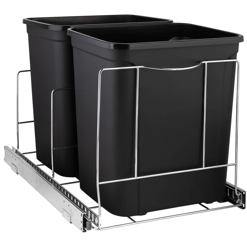 HOLDN’ STORAGE Pull Out Double Trash Can Under Cabinet – Heavy Duty Metal Sliding System with 5 Year Limited Warranty, Adjustable Garbage Shelf -Cans Not Included- fits 2 Recycling Bins, 15'' x 21''